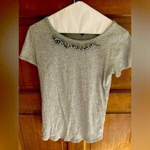 Gap grey short sleeve t-shirt with beaded & ribbon appliqué neckline
